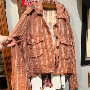 Free People Striped Flannel Cropped Jacket